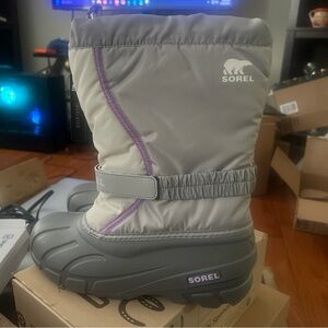 Sorel Flurry Winter Boots - Youth Girls - 7 / Dove/Euphoric Lilac